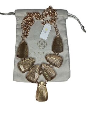 Kendra Scott Harlie Rose Gold Statement Necklace In Dusted Glass New